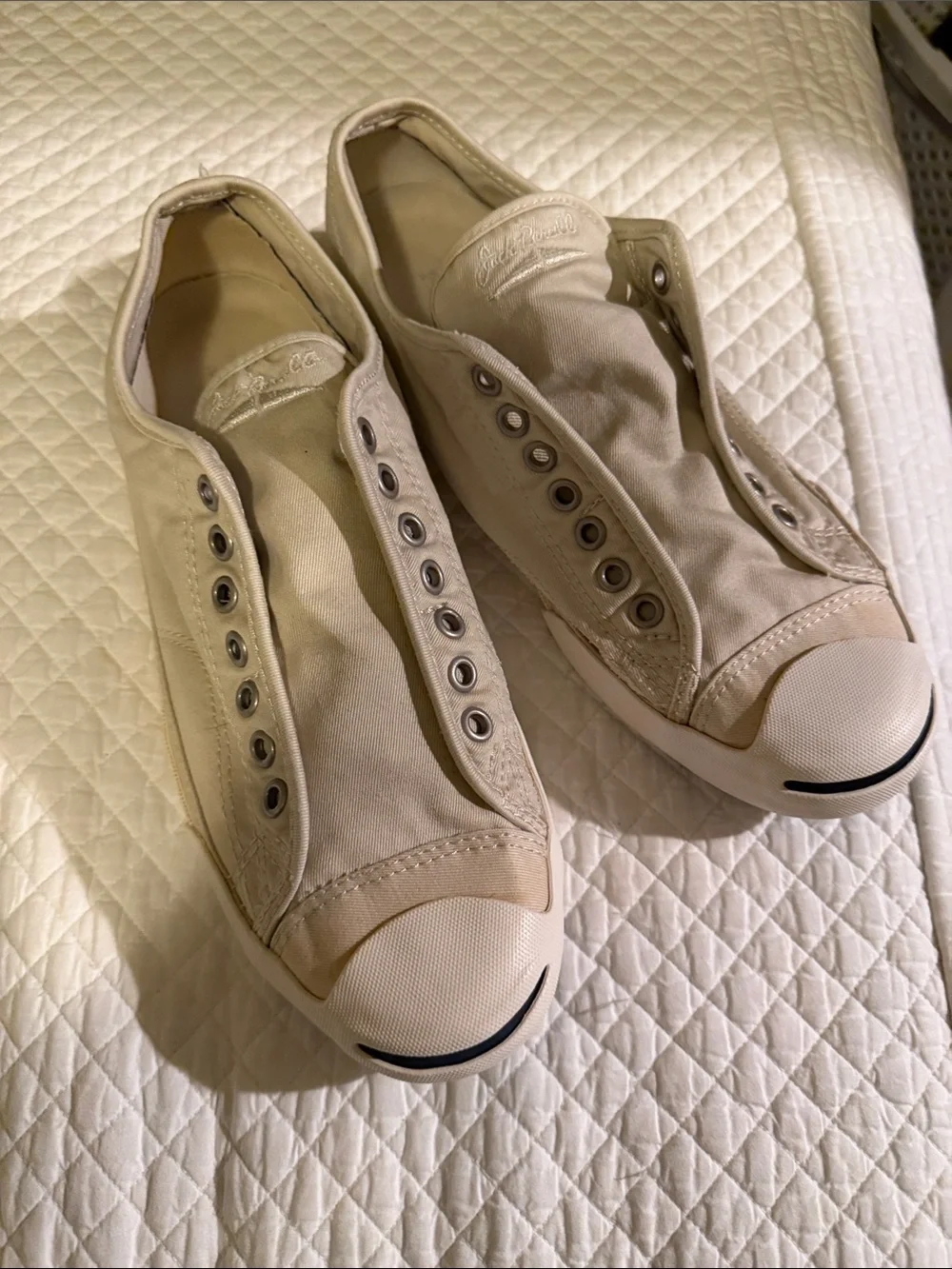 Slip-On Canvas Athletic Shoes in Beige - Unbranded